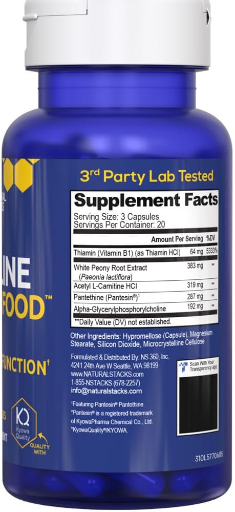 Acetylcholine Brain Food - Acetyl L-Carnitine & Alpha GPC Supplement - Supports Production of Acetylcholine - Neurotransmitter Supplement for Cognitive Function - 60 Capsules