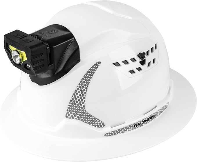 GREEN DEVIL Matrix Full Brim Hard Hat with Headlight Vented Construction Safety Helmet OSHA Approved Cascos De Construccion Work Hardhat for Men&Women