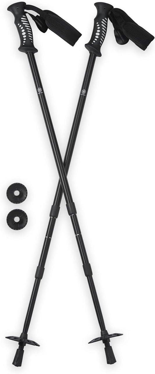 Gaiam Trekking Poles (Pair, Black), Lightweight 7075 Aluminum Hiking Support Walking Stick, Comfort-Grip Handles, All-Terrain Baskets & Styles Included, Camping & Hiking Essentials
