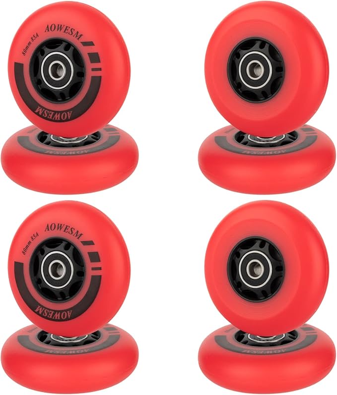AOWESM Inline Skate Wheels 80mm 76mm 72mm 85a Outdoor Indoor Black Blue Red Roller Hockey Blades Replacement Wheels w/Bearings ABEC-9 and Floating Spacers (8-Pack)