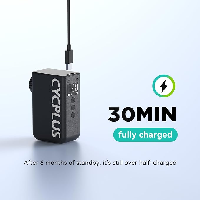 CYCPLUS AS2 PRO Tiny Bicycle Pump with Gauge, Max 120 PSI Electric Mini Pump, Auto Stop, with Presta and Schrader Valve for E-Bike, MTB, and Road Bike (2025 Updated Version)