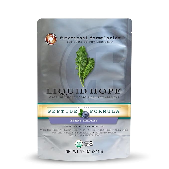 Functional Formularies Liquid Hope Peptide Berry Medley, Organic Tube Feeding Formula And Nutritional Meal Replacement Supplement, 12 Fl. Oz. Pouch, Pack of 24, Total: 288.0 Fl Oz