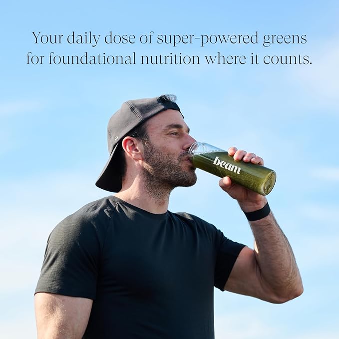Beam Greens Powder, Superfood Supplement for Gut Health, Vegan Organic Blend with Ashwagandha, Vitamin C, B12, B6, D, Non-GMO Daily Detox & Immune Support, Strawberry Kiwi Flavor, 15 Servings