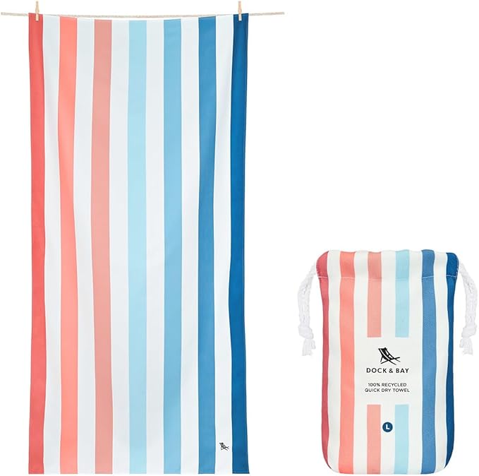 Dock & Bay Beach Towel - Quick Dry, Sand Free - Compact, Lightweight - 100% Recycled - Includes Bag - Rainbow Shores - Set of 4 - Large (160x90cm, 63x35)