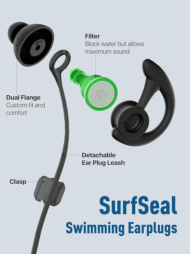 Hearprotek Swimmer Ear Plugs, 1 Pair Custom-fit Water Protection Adult Swimming Earplugs for Swimmers Surfer, Universal-fit with Lanyard, Perfect for Swimming,Surfing, Other Water Activities Black
