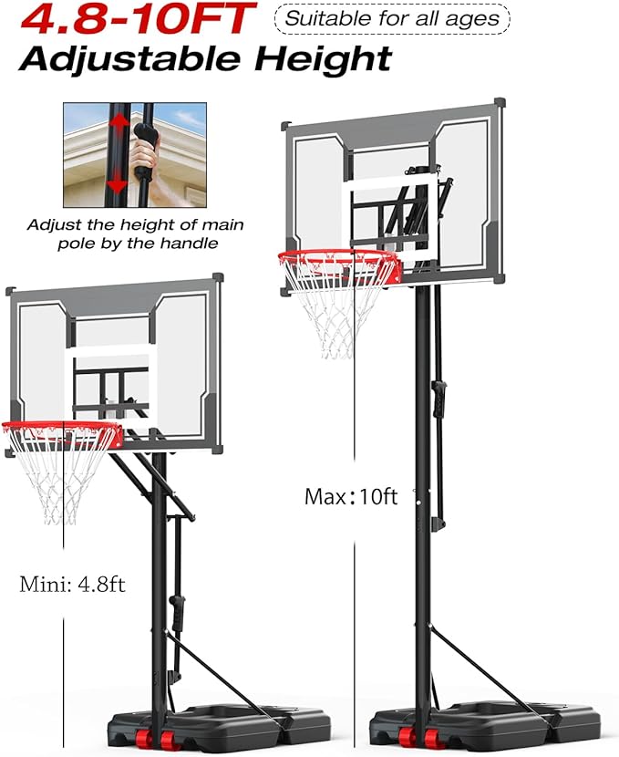 Basketball Hoop Outdoor with 45 Inch Shatterproof Backboard, Portable Basketball Goal System 4.8-10ft Height Adjustable for Kids, Youth, Adults, Backyard/Driveway/Indoor
