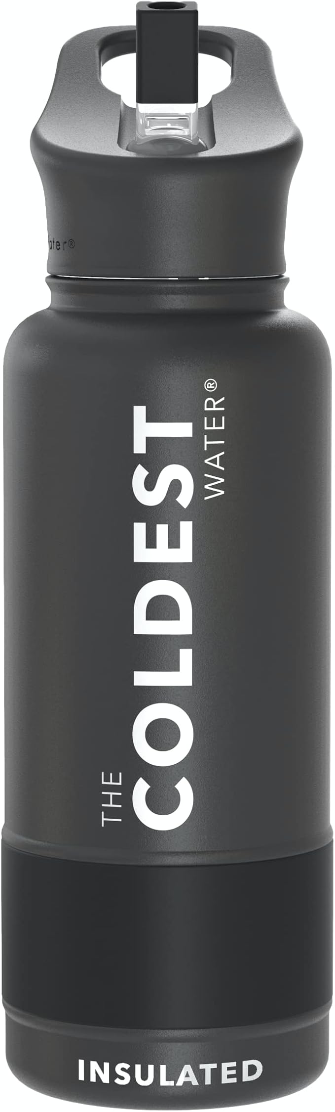 Coldest Insulated Water Bottle with Straw Lid - Stainless Steel Metal Insulated Bottle for Men & Women (Stealth Black, 32 oz)