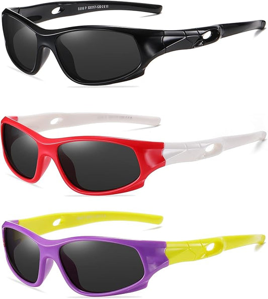 DYLB 3 Pack Flexible Kids Polarized Sunglasses For Boys Girls With Strap, Sport Sunglasses for Children Age 3-10.