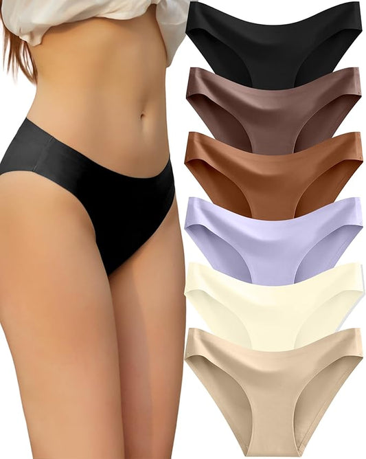 FINETOO 6 Pack Women’s Seamless Hipster Underwear No Show Panties Invisibles Briefs Soft Stretch Bikini Underwears XS-XL