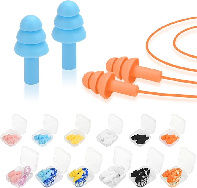 Ear Plugs for Swimming,Sleeping Noise Cancelling,Snoring,Shoting,Working, Reusable Silicone Earplugs, Super Soft Ear Plug for Noise Reduction, Ears Protection (12 Pairs)