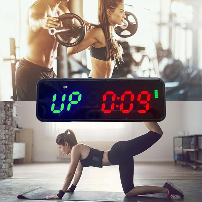 DEGOTM Mini LED Gym Timer - Interval Count Down/Up Clock Stopwatch With 1 Inch Ultra-Clear Digital Display - Home Gym Accessories
