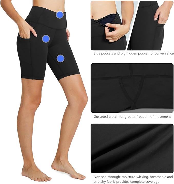 baleaf Women's 8"/ 5"/ 3" Biker Shorts High Waist Yoga Workout Gym Running Volleyball Spandex Shorts with Pockets