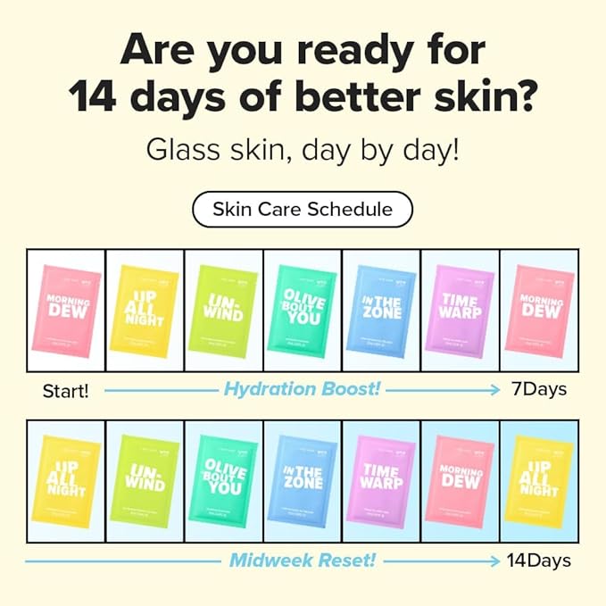 I DEW CARE Glass Skin Facial Sheet Mask Variety Pack - Let's Get Sheet Faced | 14 Days Facial Masks Set, Moisturizing Face Masks Skincare, Korean Face Mask, Hydrating Collagen Face Mask, 14 Count