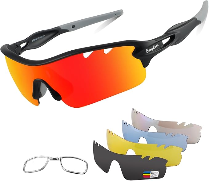 BangLong Polarized Sports Sunglasses Cycling Sun Glasses for Men Women with 5 Interchangeable Lenes for Running Baseball Golf