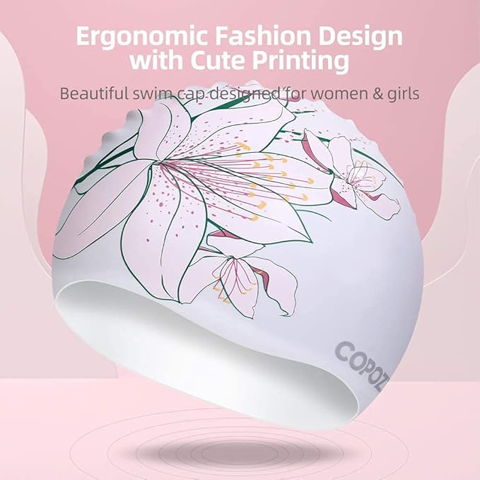 COPOZZ Stylish Silicone Swim Cap for Women – Comfortable, Durable, and Hair-Protecting Design