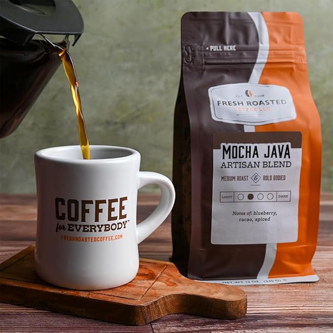 Fresh Roasted Coffee, Mocha Java, 12 oz, Medium Roast, Kosher, Whole Bean