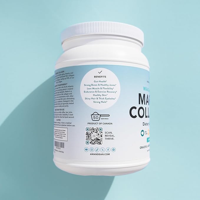 AMANDEAN Marine Collagen Peptides Powder. 500g Wild-Caught Hydrolyzed Fish Collagen Supplement. Type 1 & 3 Collagen Protein. 18 Amino Acids for Skin, Hair, Nails.