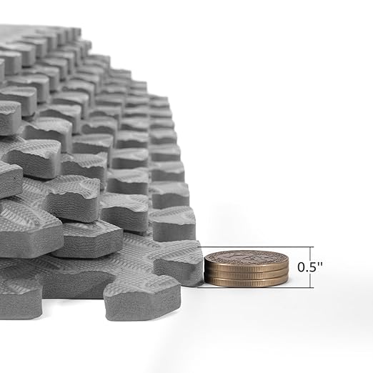 Art3d 48 Sq.Ft Eva Puzzle Exercise Mats, 24"x24" x 1/2" Thick Foam Interlocking Tiles for Flooring, Workout, Gym Equipments, Pack of 12, Grey