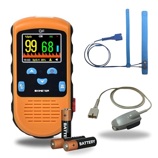 CMI Health Battery Operated Pulse Oximeter - Continuous Infant Monitoring (Up to 25 lbs) & Adult Finger Spot-Checking - Adjustable Alarm for Pulse Rate and SpO2 Levels - Carry Case