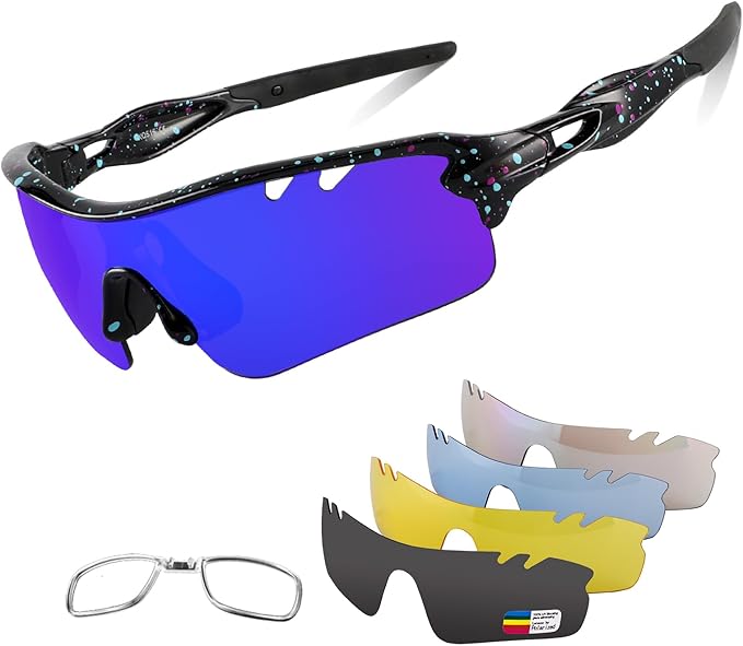 BangLong Polarized Sports Sunglasses Cycling Sun Glasses for Men Women with 5 Interchangeable Lenes for Running Baseball Golf