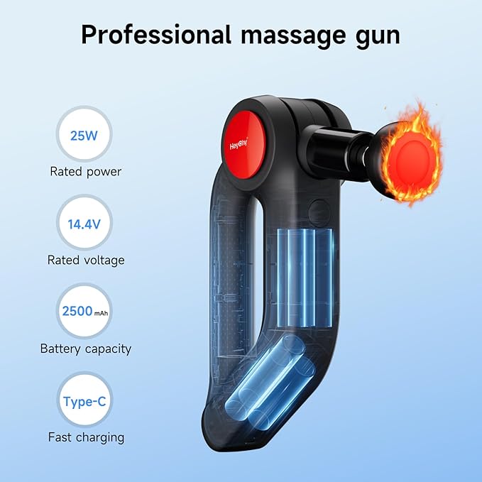 Deep Tissue Massage Gun with Heat, 12mm Amplitude Percussion Massager for Athletes & Muscle Relief, Professional Handheld Masssger Gun for Neck, Back, Shoulder, Leg, Gift for Men, Black