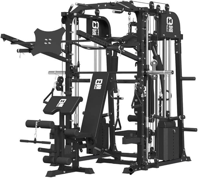 Commercial SmithMachine with Smith Bar, Home Gym Station with Dual Weight Stacks, 4000LBS Power Cage Squat Rack with Lever Arm, Leg Press, LAT Pull Down, Cable Crossover Machine for Full Body Training