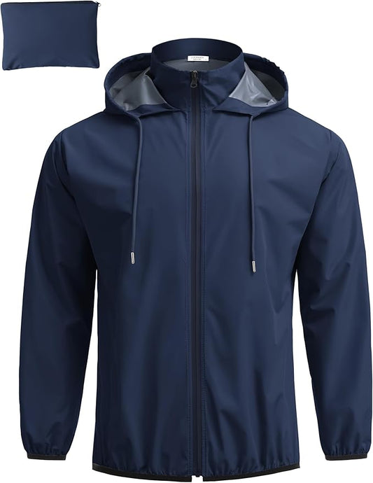 COOFANDY Men's Packable Rain Jacket Lightweight Waterproof Raincoat with Hood Travel Hiking Golf Windbreaker