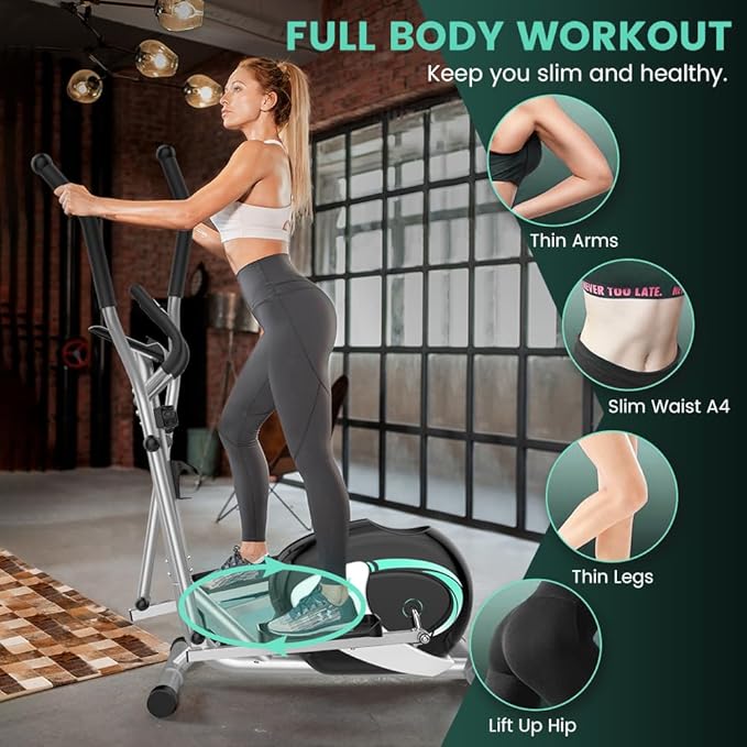 Dripex Elliptical Exercise Machine, Hyper-Quiet Elliptical Machine for Home, Magnetic Elliptical Training Machines with 8-Level Resistance, 6KG Flywheel, LCD Monitor, Pulse Sensor