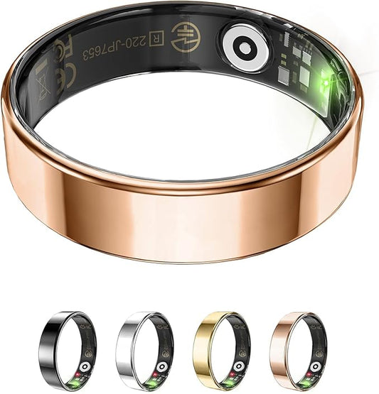 Fitness Tracker, Smart Ring for Women Men, Sleep Tracker Ring with 24/7 Heart Rate Monitor, Fitness Ring with Activity Tracker, Step Counter, Calorie Pedometer, No APP Fee, iOS Android (Rose Gold, 10)