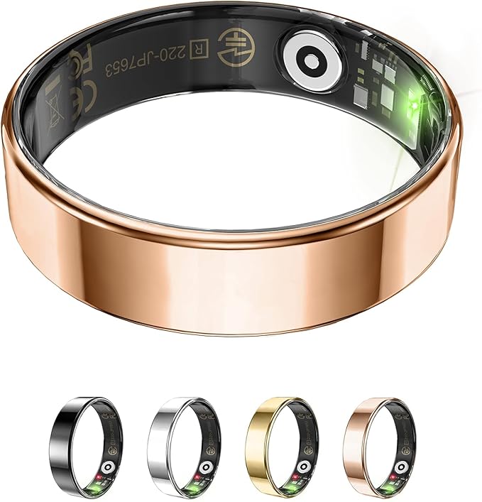 Fitness Tracker, Smart Ring for Women Men, Sleep Tracker Ring with 24/7 Heart Rate Monitor, Fitness Ring with Activity Tracker, Step Counter, Calorie Pedometer, No APP Fee, iOS Android (Rose Gold, 9)