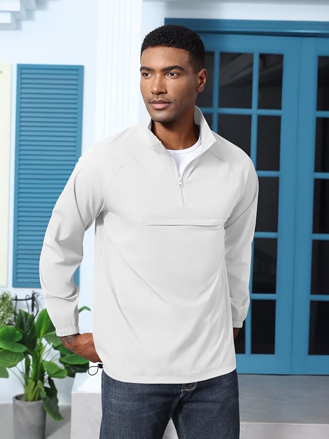Aulemen Men's Casual Quarter Zip Pullover-Athletic Windbreaker Lightweight Jackets Hiking Golf for Men Mock Neck with Pockets