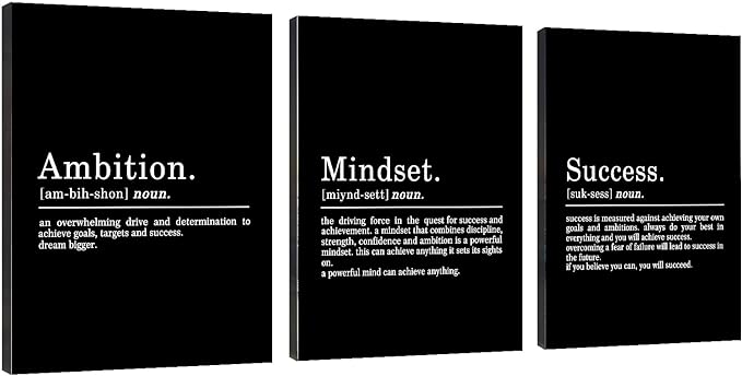 Inspirational Canvas Painting Wall Art -EPHANY ART - Mindset Quotes Prints, Motivational Wall Art Success Framed Entrepreneur Poster Positive Quotes Wall Poster for Home Office Workplace (M-3pcs,24x36inchx3pcs)