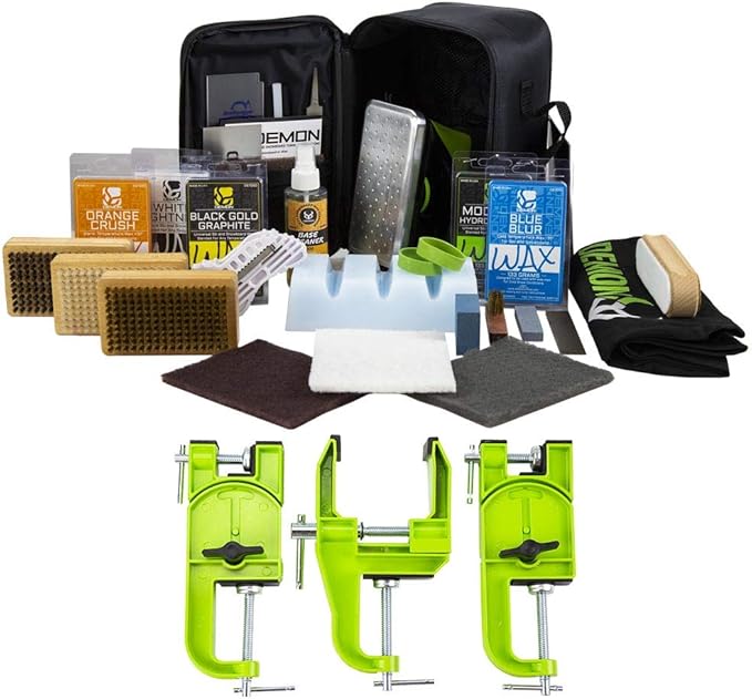 DEMON UNITED Elite Ski and Snowboard Tune Kit- Includes 3 pcs Metal Vise, Iron, 2.25lbs of Wax, Apron and Brush Kit