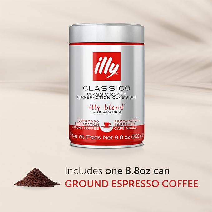 Illy Classico Ground Espresso Coffee, Medium Roast Roast With Notes Of Chocolate & Caramel, 100% Arabica, 8.8 Ounce (Pack Of 1)