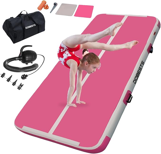 DOBESTS Inflatable Air Gymnastics Mat Tumbling Mat Tumble Track Gymnastics Training for Kids Home 6.6 feet 10 feet 13feet 16feet 20feet 4/8inch Thick for Cheerleading Dance Yoga Cheer Water With Pump