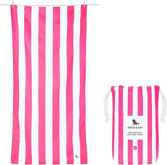 Dock & Bay Beach Towel - Quick Dry, Sand Free - Compact, Lightweight - 100% Recycled - Includes Bag - Cabana - Phi Phi Pink - Extra Large (200x90cm, 78x35)