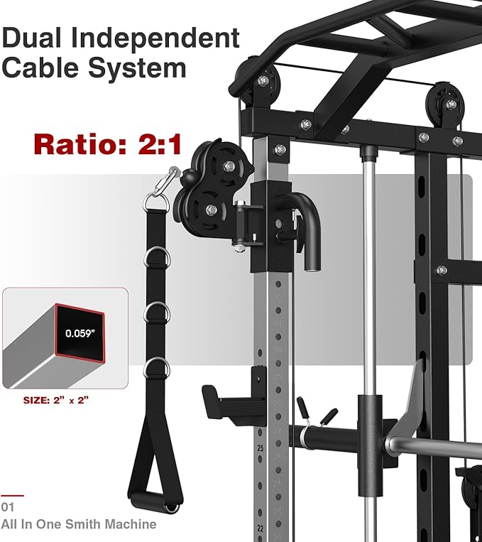 DONOW Smith Machine with Weight Stacks Power Cage Squat Rack Dual Cable Crossover Machine Home Gym Systems Station LAT Pull Down