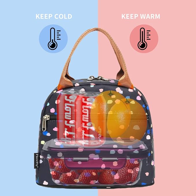 FlowFly Insulated Lunch Cooler Bag - Tote Organizer for Women/Men, Black Flower