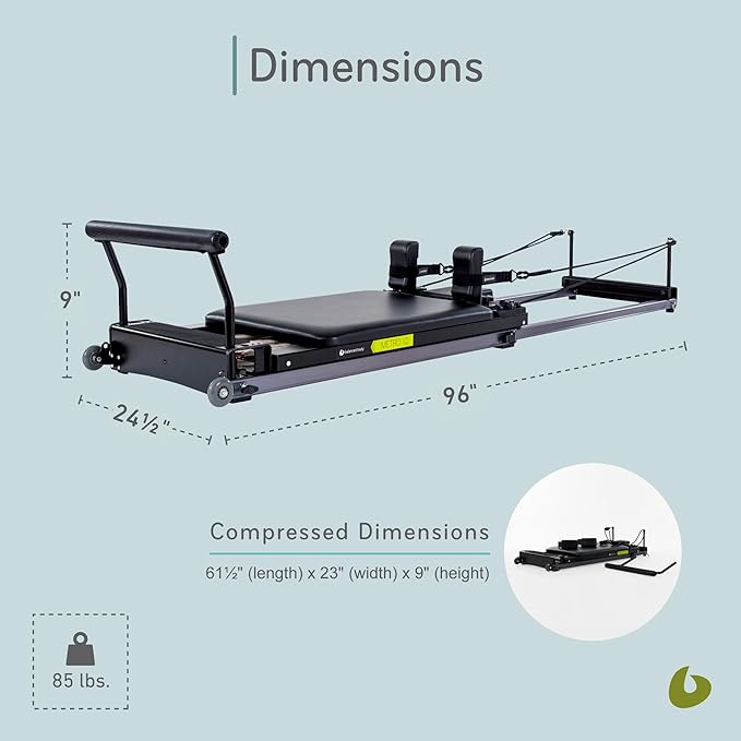 Balanced Body Metro IQ Pilates Reformer with Wheels, Pilates Exercise Equipment, Workout Equipment for Home or Studio, Black Upholstery