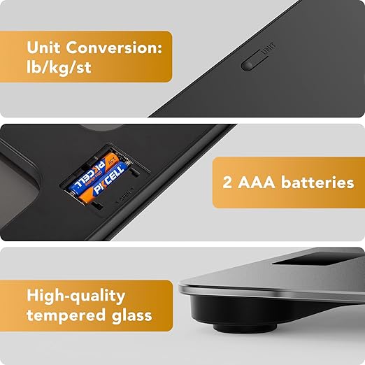 Bathroom Scale for Body Weight Digital Weighing Machine with Backlit LCD Display, Most Accurate Bath Scale for People, High Precision, Grey,Tempered Glass Batteries Included, 396lb/180kg