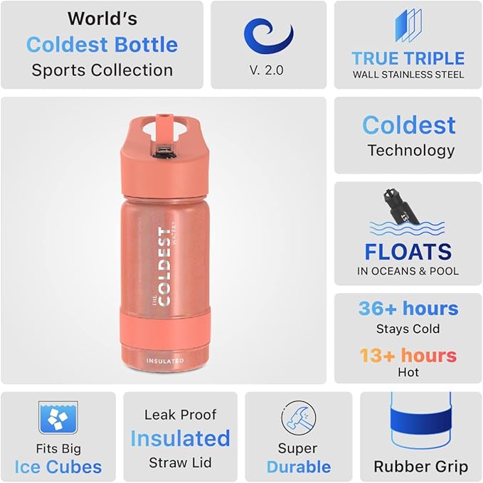 Coldest Insulated Water Bottle with Straw Lid - Stainless Steel Metal Insulated Bottle for Men & Women (Pink Froze Glitter, 14 oz)