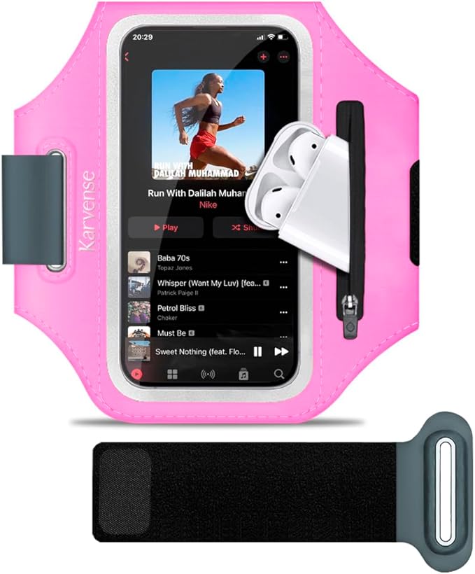 Arm Band for Phone for Running, Phone Holder for Running for iPhone & Samsung Galaxy, Cell Phone Armband Holder for Walking, Gym, Workout, w/Adjustable Strap & Zipper Pocket (Pink-S)