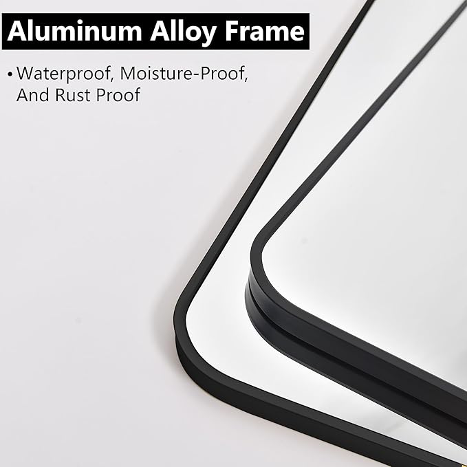 FORBATH Black Bathroom Mirror, Rectangular Vanity Mirror 26" X 38" Wall Mounted Rounded Corner Farmhouse Metal Framed Bath Mirror for Living Room Bedroom Entryway Decor, Hangs Horizontal or Vertical