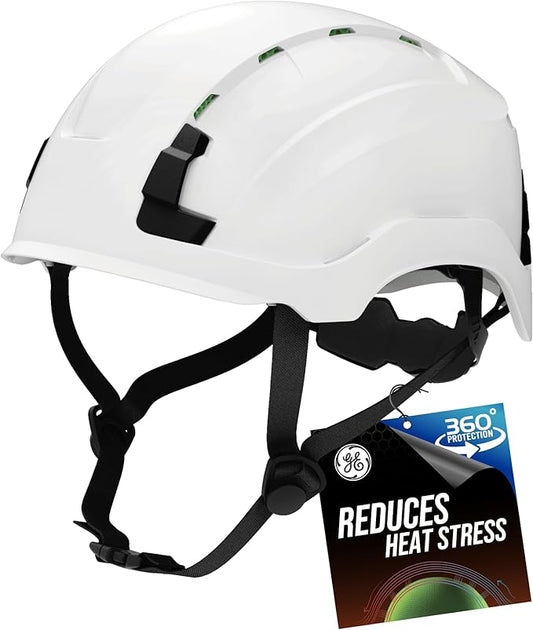 GE Safety Helmet: ANSI Type 2 Class G & E, Advanced Impact Technology, Ultra Comfortable Memory Foam, Heat Stress Reduction, Compatible with Accessories, Adjustable Size OSHA Approved