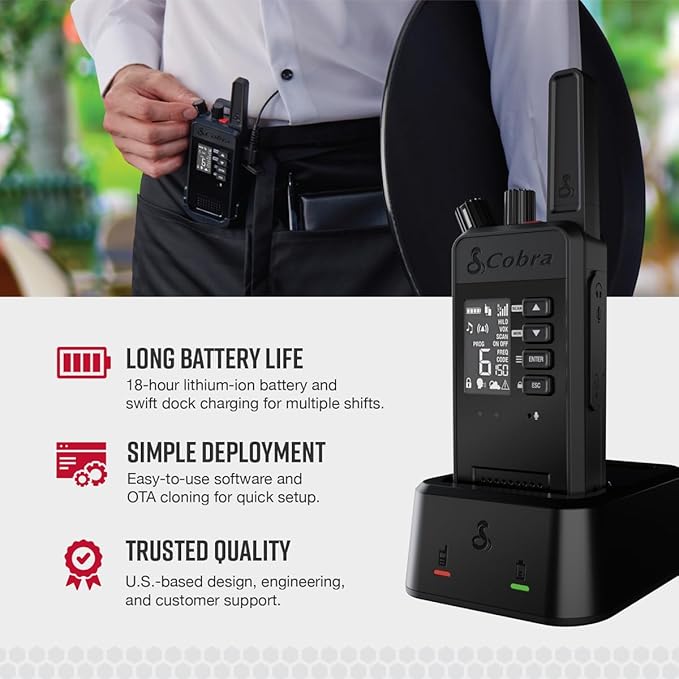 Cobra Performa 450 Business Radios (6-Pack with Dock) - 6-Channel UHF/LMR Professional Two Way Radios, Waterproof Walkie Talkies, Shockproof, IP67 & MIL-SPEC Rated, 18hr Battery, LCD Screen
