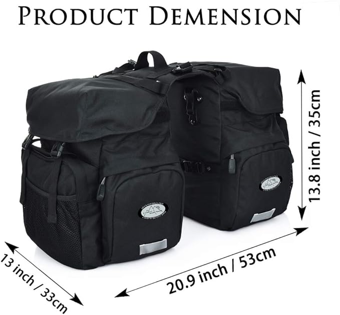 Dreamoon 50L Bike Panniers, Waterproof Bicycle Commuting Bag Saddle Bags with Rain Cover, Bike Rear Seat Bag Carrier with Reflective Trim, Cycling Organizer for Width Less Than 6.3 inches Rack (Black)