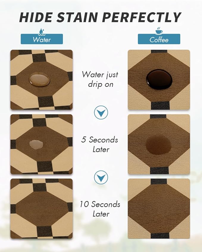 AMOAMI Coffee Mat Hide Stain Rubber Backed Absorbent Dish Drying Mat for Kitchen Counter - Fits Under Coffee Maker or Machine - PEANUT 17x31.5