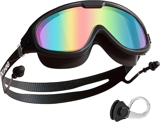 Adult Swimming Goggles for Women Men,No Leak No Fog Wide View, Sunglass Goggle with Earplugs and Nose Clip