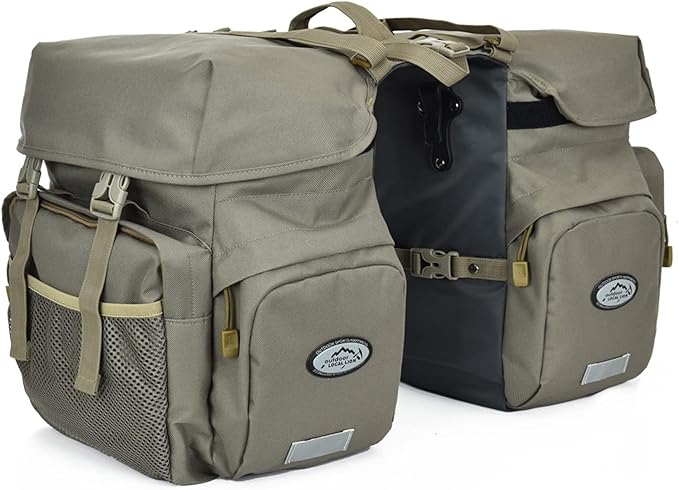 Dreamoon 50L Bike Panniers, Waterproof Bicycle Commuting Bag Saddle Bags with Rain Cover, Bike Rear Seat Bag Carrier with Reflective Trim, Cycling Organizer for Width Less Than 6.3 inches Rack (Gray)