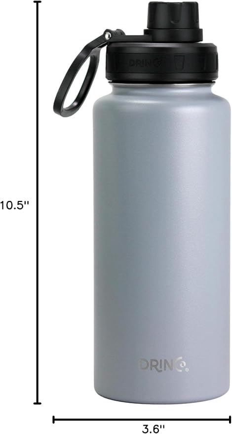 DRINCO Stainless Steel Water Bottle Spout Lid Vacuum Insulated Double Wall Water Bottle Wide Mouth (40oz 32oz 22oz 18oz 14oz) Leak Proof Keeps Cold or Hot (32 oz, 32oz Asphalt Gray)